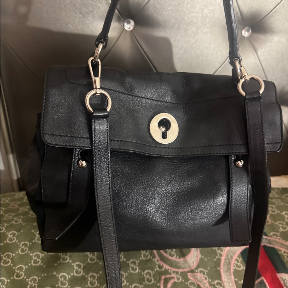 Yves Saint Laurent Black Leather Satchel with Gold-Tone Hardware